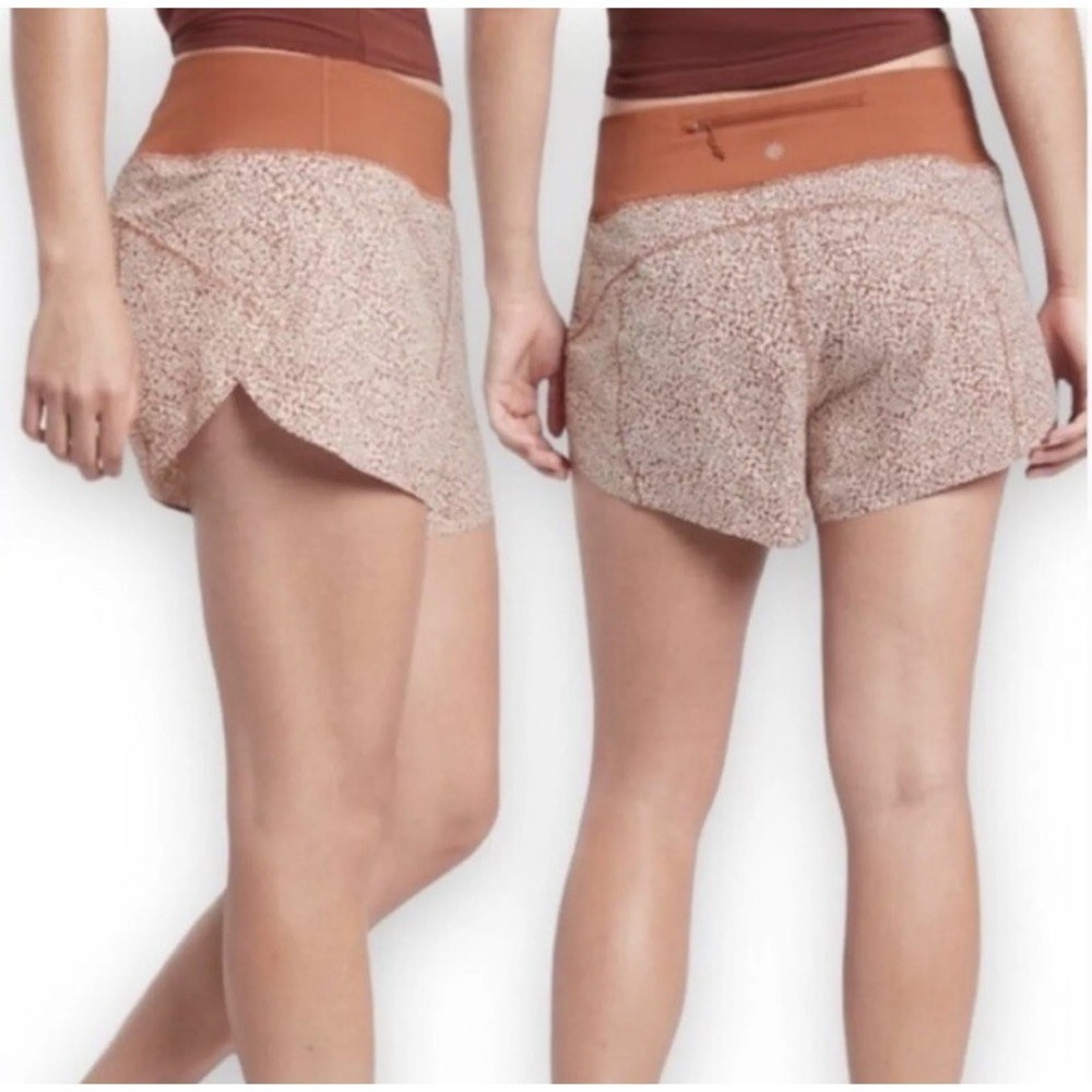 Athleta Run With It‎ 3.5" Printed Shorts Burnt Rust Orange White Size XS